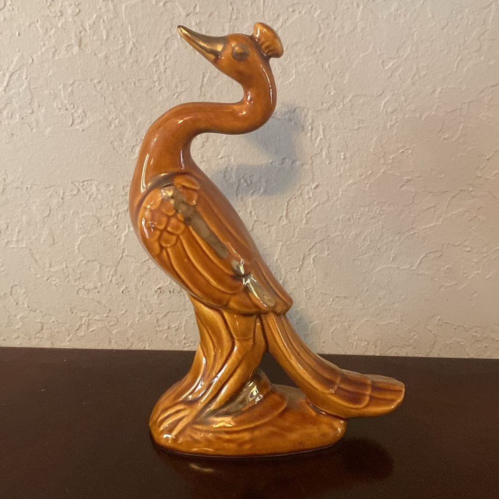 Vintage 1970's Maurice of California 12” Golden Brown Peacock Figurine Ceramic